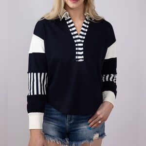 Women’s Blu Pepper Color Block Knit Top in Navy